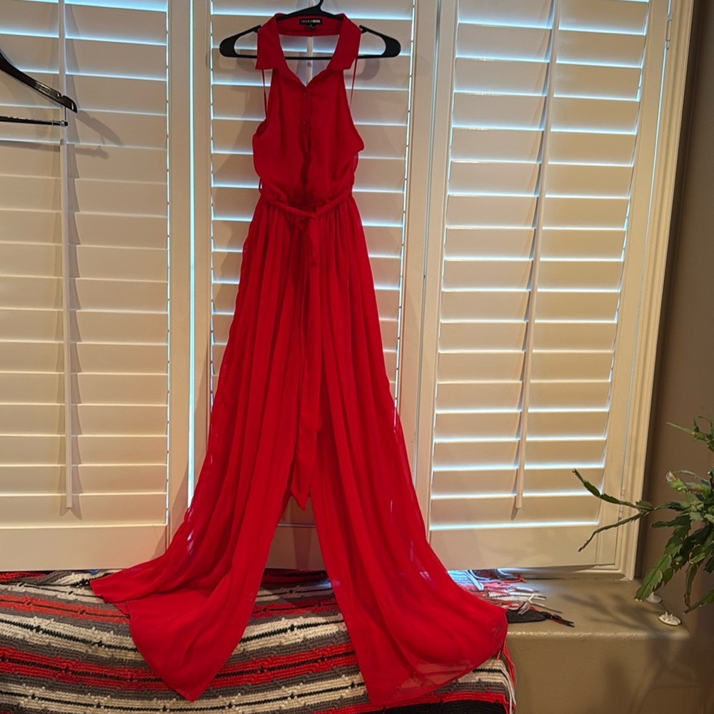 Fashion Nova, Charlie, Chiffon Red Jumpsuit